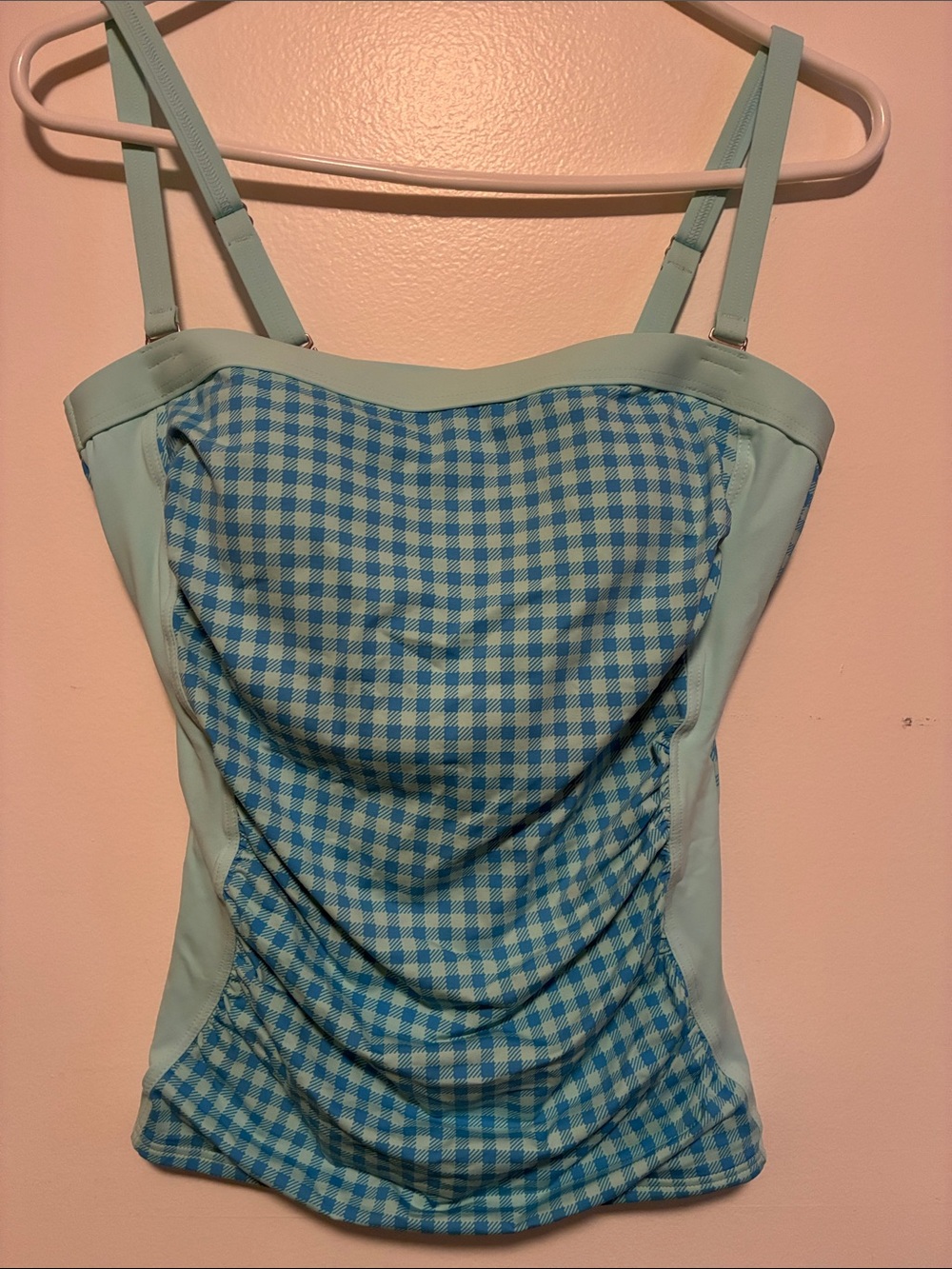 Lands' End Light Blue Gingham Tankini Top